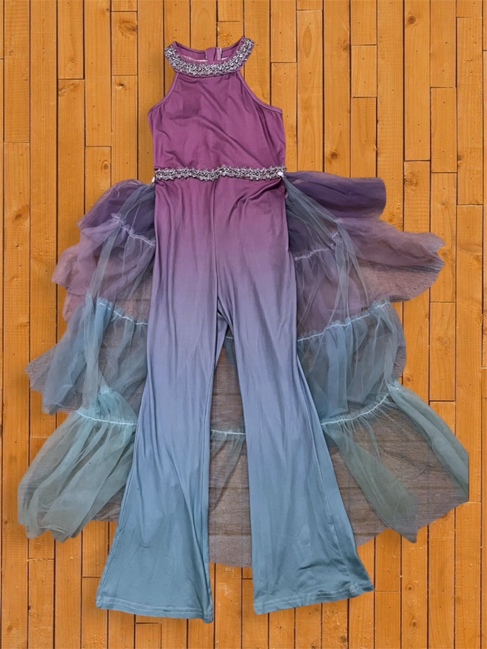 SHEIN Girls Ombré Purple to Blue Jumpsuit with Tulle Train size 7